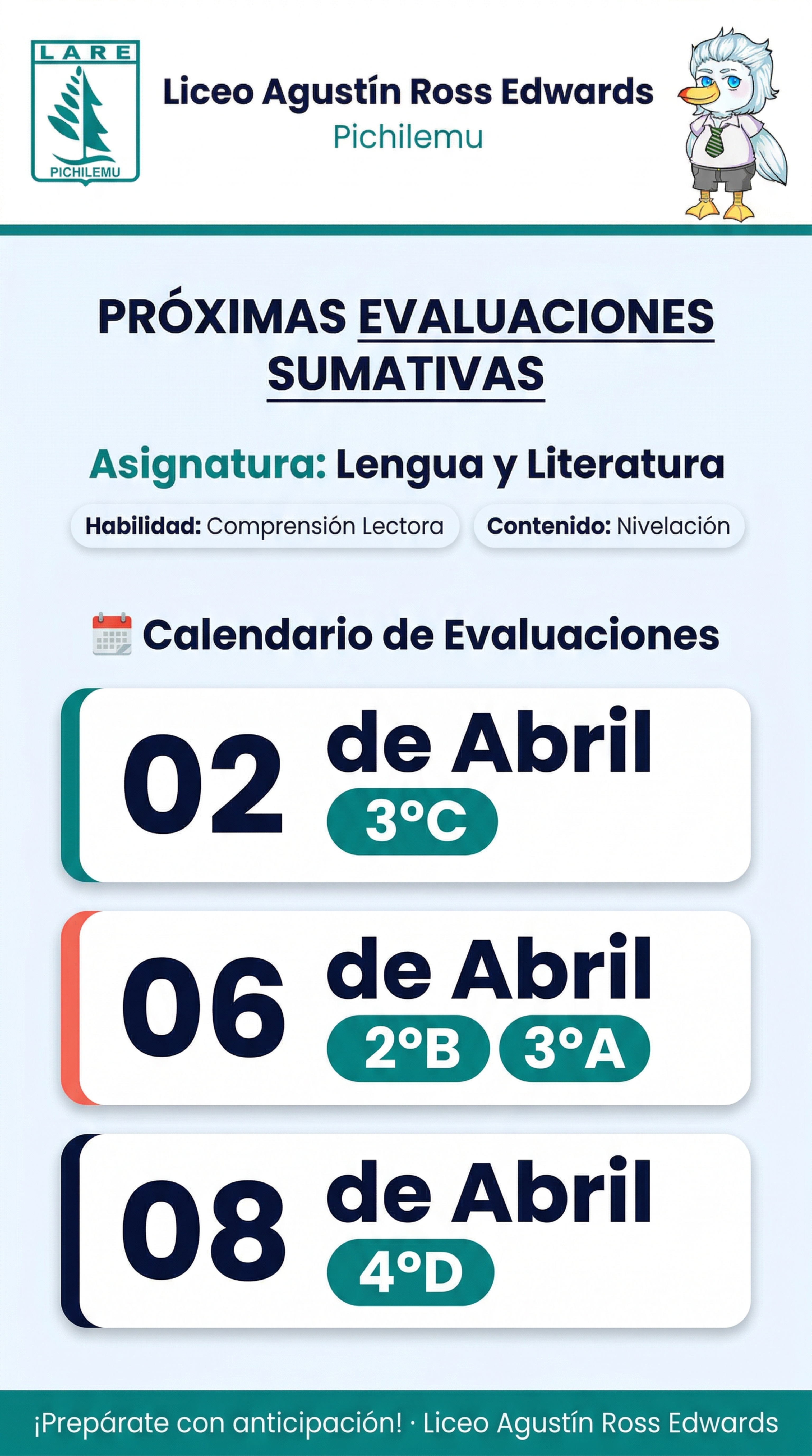 afiche evaluaciones lenguaje abril 1